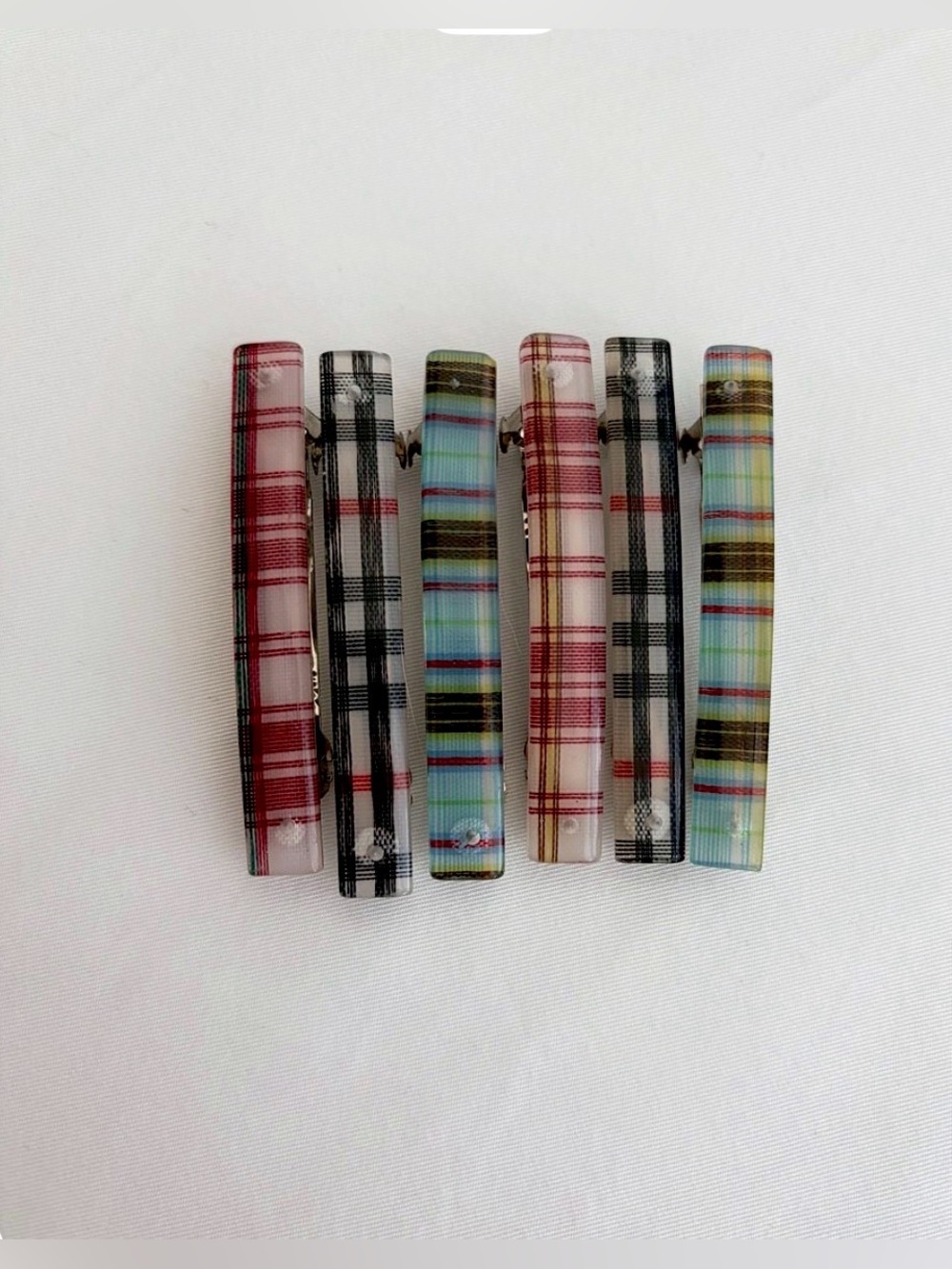 Colourful Acrylic Plaid Tartan Hair Barrettes - Set of 6